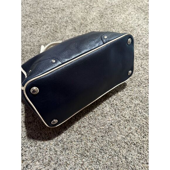 Coach Mickie Spectator Leather Satchel Tote Chalk/Navy Women's Bag - Picture 4 of 9